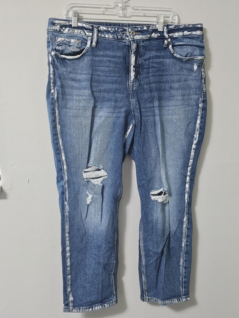 Edgely Distressed Slim Straight Ankle Hight Rise Jeans Silver Metallic Stripe 18